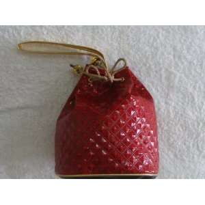   Fashion Handbag  Red Leather Pattern with Gold Clutch Strap Design