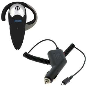 iKross Bluetooth Headset + Micro USB Car Charger for 