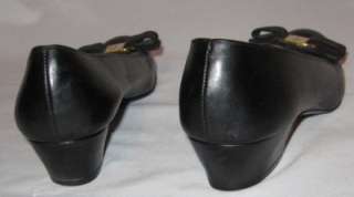 Salvatore Ferragamo Lillaz Bow Heels Pumps Shoes Black Leather Womens 