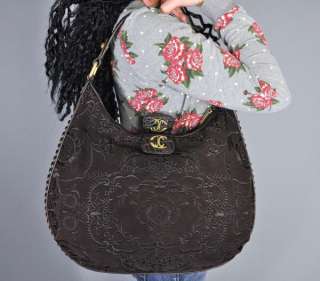 Just Cavalli Womens Suede Handbag Hobo Ornament Shoulder Bag  