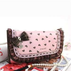  Hearts and Lace Foldover Cosmetic Bag Pink