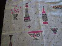 Vintage Handkerchief signed JEANNE MILLER vases Gray & Pink  
