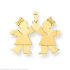 FindingKing 14K Gold The Kids Double Girls Charm Pendant Jewelry