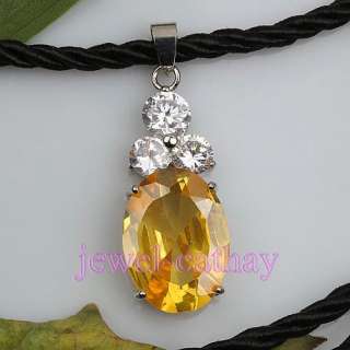 Yellow Ellipse & White Round Facet Crystal String Pendant Necklace Set