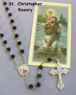 Saint St CHRISTOPHER Black Rosary Holy Card ~ Rosaries  