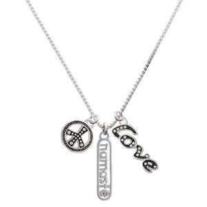  Open Namaste with Border, Peace, Love Charm Necklace 