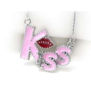  Crystal and Pink Epoxy Kiss Pendant Necklace Jewelry