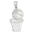 goldia 14k Gold White Gold Diamond cut Basketball & Hoop Pendant