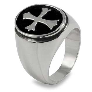 West Coast Jewelry Stainless Steel Polished Oval Cross Mens Ring with 