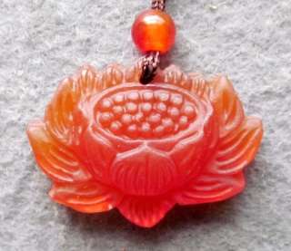 Red Agate Gem Buddhist Auspicious Lotus Amulet Pendant  