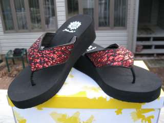 Yellow Box Shoes Holiday Red Glitter Wedge Flip Flops  