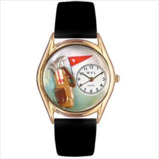 Whimsical Watches Womens Golf Bag Black Leather and Gold Tone Watch C 