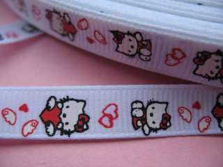 10y 3/8 hello kitty grosgrain ribbon w/heart White  