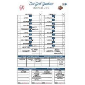 Yankees at Orioles 6 10 2010 Game Used Lineup Card (LH242594)   Other 