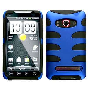 FISHBONE Hybrid Phone Skin Cover Case for HTC EVO 4G Sprint BLUE/BLACK 