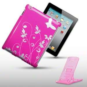  IPAD 2 FLOWER AND BUTTERFLY BACK COVER PINK WITH ONE STAND 