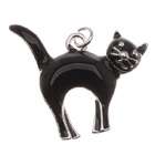 Delight Beads Silver Plated With Enamel Halloween Black Cat Charm 