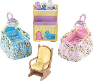 and fabric skirts so the twins can sleep peacefully a rocking chair is 