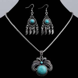   Howlite Turquoise handcrafted leaf leather dangle earrings necklace