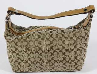   Khaki Canvas Zippered Mini Hobo Purse Handbag Tan Leather Trim  