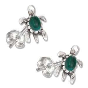  Sterling Silver Mini Malachite Turtle Earrings on Posts Jewelry