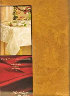 Gold Christmas Deck the Halls Poinsettia Damask Fabric Holiday 