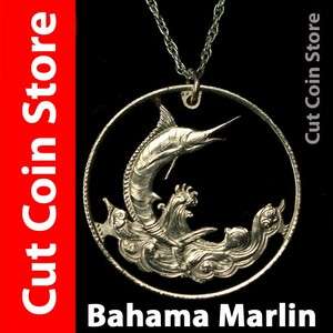   Marlin Fishing 50¢ Cut Coin Necklace Silver Rope Necklace  