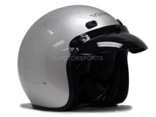 SILVER CAFE RACER OPEN FACE MOTORCYCLE HELMET+GOGGLES M  
