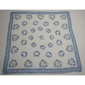   Ladies Handkerchief With Blue Border Foliage Design 