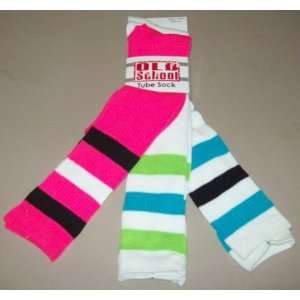  3 Pairs of Womens/Girls Neon Color Knee High Tube Socks 