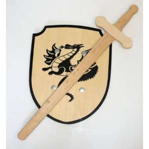  Wooden Sword and Shield Black Dragon Design: Toys & Games