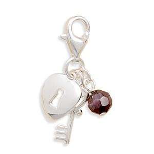  Key Heart Charms Cats Eye Bead Lobster Clasp Sterling 