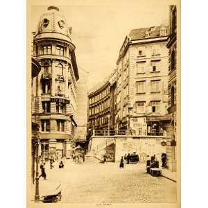  1914 Intaglio Print Vienna Austria City Street Buildings 