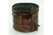 description this is an antique copper and brass part urn plant pot 
