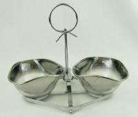 Vintage Silver Glass Chrome Condiment Serving Tray  