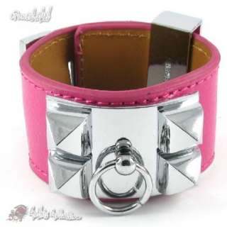 H281 Fashion Bracelet Stud Shiny Pink REAL Leather Women Buck 