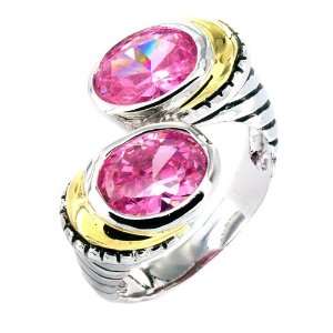   Cable Band with Pink Oval Cubic Zirconia Ring West Coast Jewelry