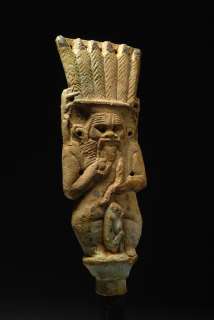 Ancient Egyptian Faience Sculpture of Bes Figure  