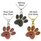  Sterling Silver Black Diamond Accent Paw Print Necklace