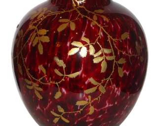 Moser Antique Oxblood Red Gilded Glass Vase  