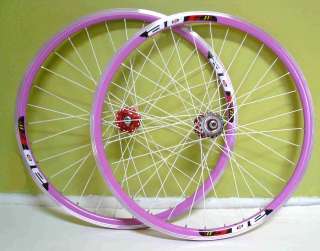   Bike 700c 32H Fixed Gear Rims Pink w white spokes wheelset  
