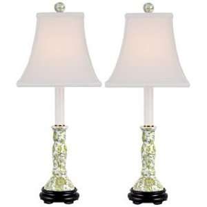   of 2 Lemon Green Porcelain Candlestick Table Lamps: Home Improvement