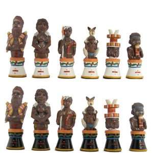  CLEARANCE Aboriginies Tribe Hand Painted Polystone Chess 