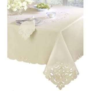 Homewear Cutwork and Embroidery 70 Inch Round Tablecloth, Ivory