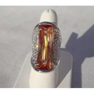  NEW Amber Stone and Clear Crystals Ring, Limited. Beauty