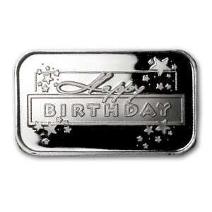  1 oz Happy Birthday Stars Silver Bar (w/Gift Box & Capsule 