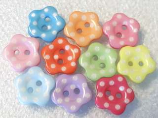 70 Swiss Dot Flower Buttons 10 Colors 15mm Sewing Craft B132  