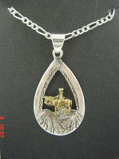 Cowgirl Western Mule Rider Silver Pendant Necklace  