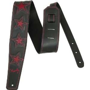  Moody 2.5 Luxury Black Leather Guitar Strap W/ Six Red 