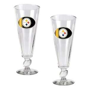 Pittsburgh Steelers NFL 2pc Pilsner Glass Set with Football on stem 